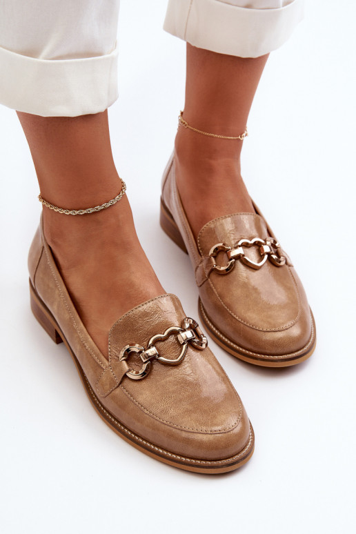 Haut Feminin Lackierte Mokassins Laura Messi 2760 braune Farbe