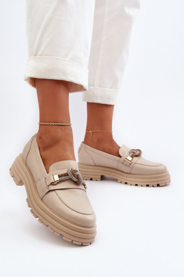 Haut Mokassins für Damen mit Ornamenten Laura Messi 2780 Beige