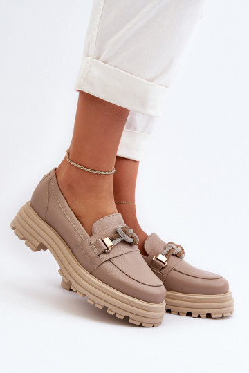 Leder Damenmokassins mit Ornamenten Laura Messi 2780 sandfarben