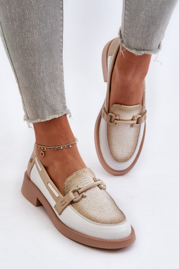 Haut Mokassins Schuhe Feminin Es mussciejka 06493-11 INeiß-Beige