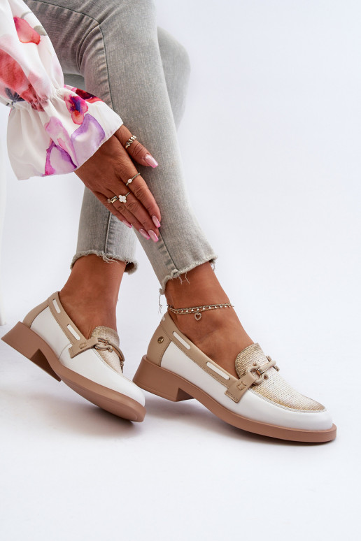 Haut Mokassins Schuhe Feminin Es mussciejka 06493-11 INeiß-Beige