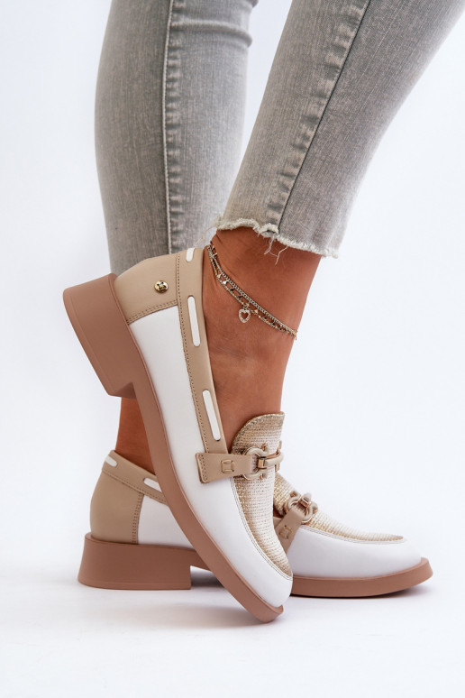 Haut Mokassins Schuhe Feminin Es mussciejka 06493-11 INeiß-Beige