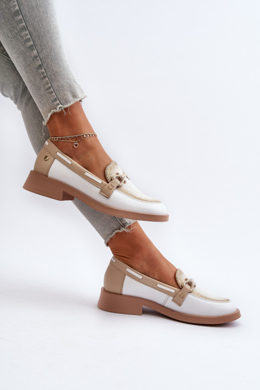 Haut Mokassins Schuhe Feminin Es mussciejka 06493-11 INeiß-Beige