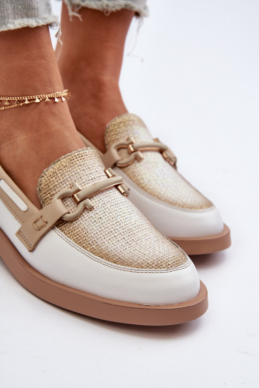 Haut Mokassins Schuhe Feminin Es mussciejka 06493-11 INeiß-Beige