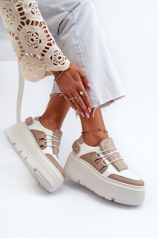 Zazoo 1833 Sneakers Stilvollllschuhe Feminin Haut mit modischer Es mussssivsohle Beige-Zueiße Farbe Zazoo 1833 Sneakers Stilvollllschuhe Feminin Haut mit modischer Es mussssivsohle Beige-Zueiße Farbe