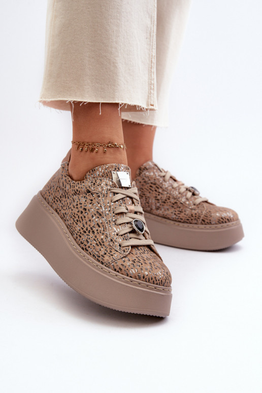 Haut Turnschuhe mit einer Plattform Es mussciejka 06191-10 Beige