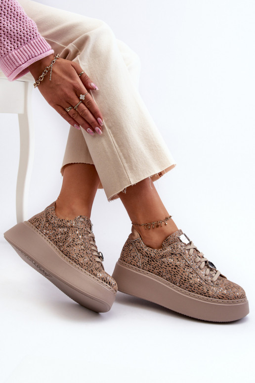 Haut Turnschuhe mit einer Plattform Es mussciejka 06191-10 Beige