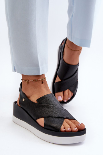 Zazoo 40256 Leder-Plattform-Sandalen in Schwarz