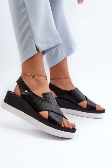 Zazoo 40256 Leder-Plattform-Sandalen in Schwarz 2