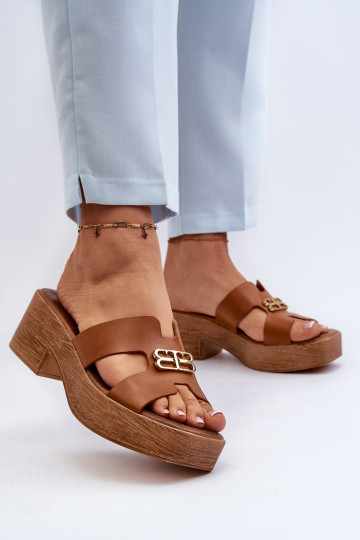 Zazoo 40412 Haut Eleganter Stil Damenhausschuhe mit goldenen Details braune Farbe