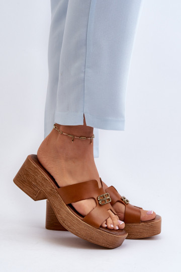 Zazoo 40412 Haut Eleganter Stil Damenhausschuhe mit goldenen Details braune Farbe 2