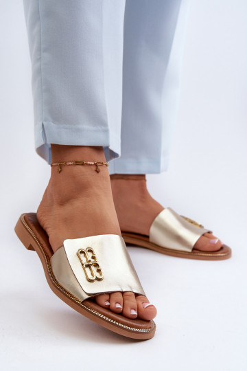 Zazoo 40384 elegante Leder-Damenpantoletten in Gold