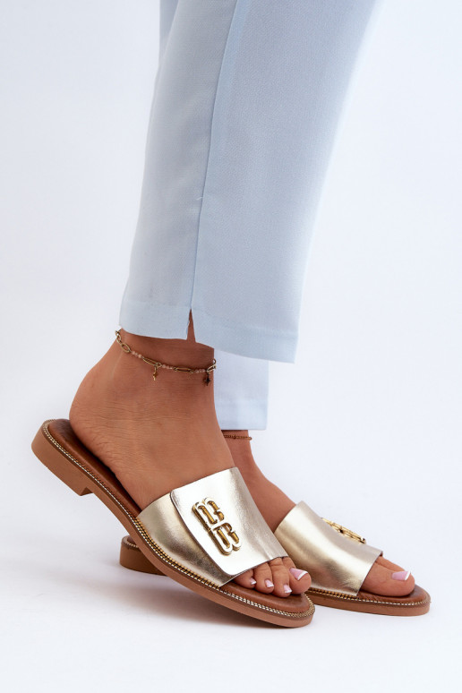 Zazoo 40384 Eleganter Stil Lederhausschuhe Feminin goldene Farbe