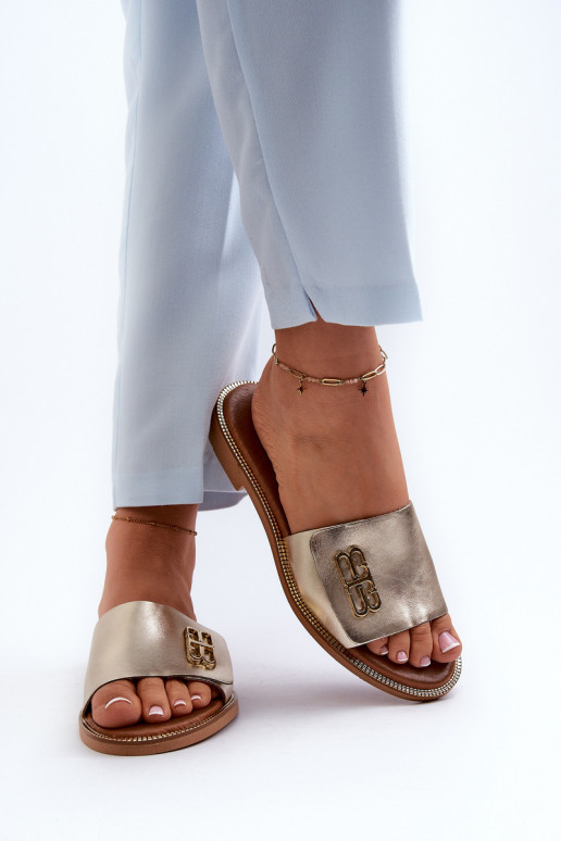 Zazoo 40384 Eleganter Stil Lederhausschuhe Feminin goldene Farbe