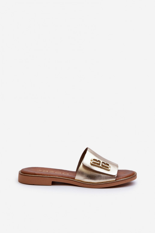 Zazoo 40384 Eleganter Stil Lederhausschuhe Feminin goldene Farbe