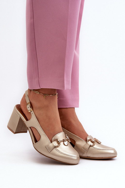 Damensandalen mit Absatz Es mussciejka 06419-25 goldene Farbe Damensandalen mit Absatz Es mussciejka 06419-25 goldene Farbe