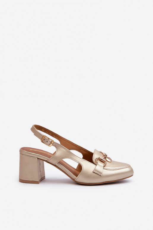 Damensandalen mit Absatz Es mussciejka 06419-25 goldene Farbe Damensandalen mit Absatz Es mussciejka 06419-25 goldene Farbe