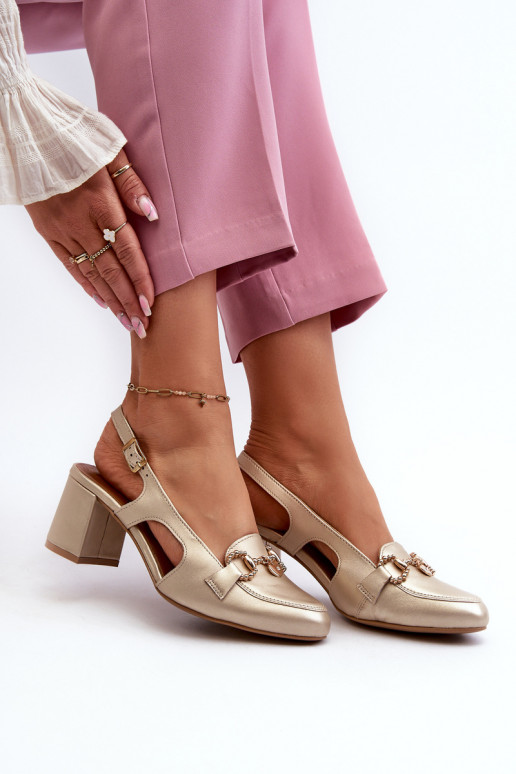 Damensandalen mit Absatz Es mussciejka 06419-25 goldene Farbe Damensandalen mit Absatz Es mussciejka 06419-25 goldene Farbe