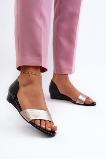 Damensandalen Es mussciejka 1971-67 SchZuarz und-goldene Farbe