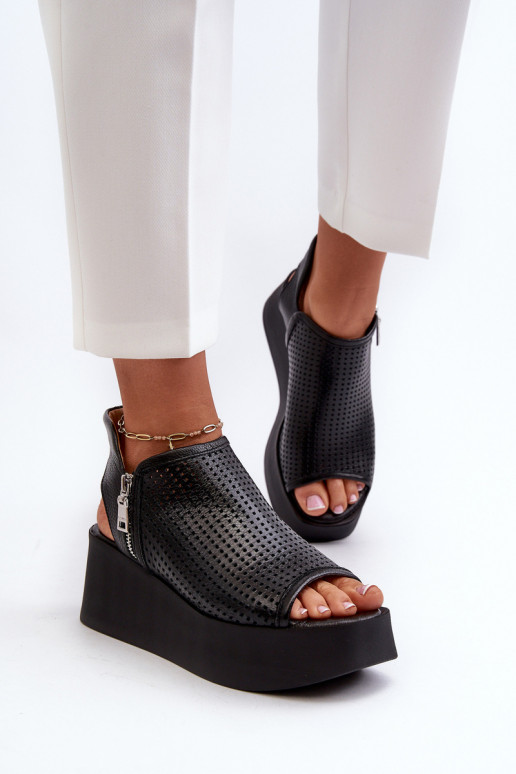 Zazoo 1792 Haut Durchbrochene Plateausandalen schZuarze Farbe Zazoo 1792 Haut Durchbrochene Plateausandalen schZuarze Farbe