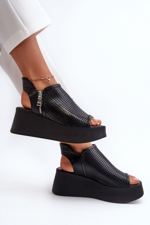 Zazoo 1792 Haut Durchbrochene Plateausandalen schZuarze Farbe Zazoo 1792 Haut Durchbrochene Plateausandalen schZuarze Farbe