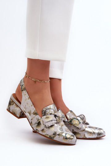 Feminin Damensandalen Auf niedrigem Absatz mit Blumen Es mussciejka N6539-38 grüne Farbe 2