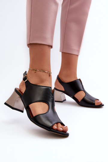 Leder-Damen-Sandalen mit Absatz Tai turiciejka 06566-01 in Schwarz