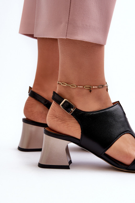 Damensandalen Haut mit Absätzen Es mussciejka 06566-01 schZuarze Farbe