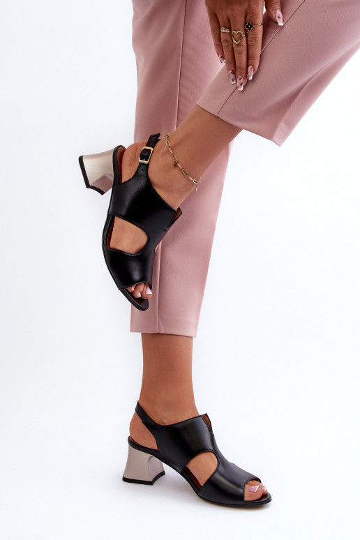 Damensandalen Haut mit Absätzen Es mussciejka 06566-01 schZuarze Farbe