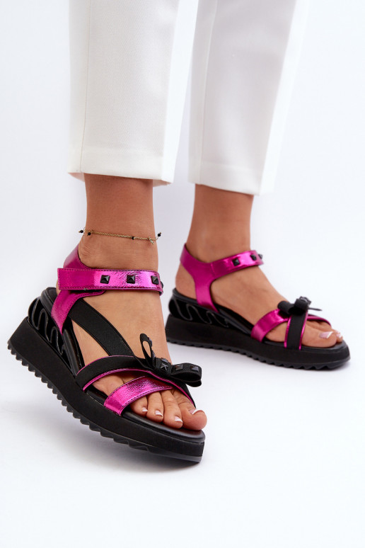 Damensandalen mit Bändern D&A CR956 pinke Farbe