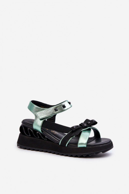 Damensandalen mit Bändern D&A CR956 grüne Farbe