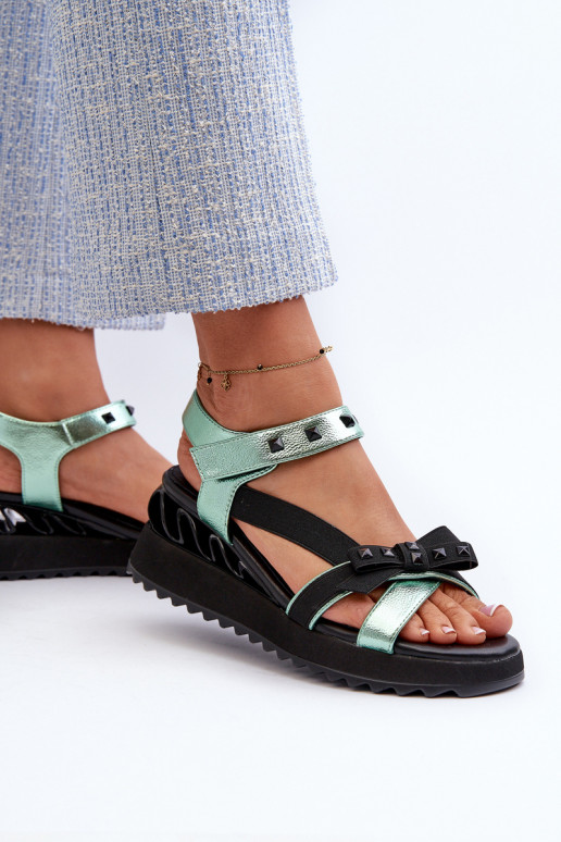 Damensandalen mit Bändern D&A CR956 grüne Farbe