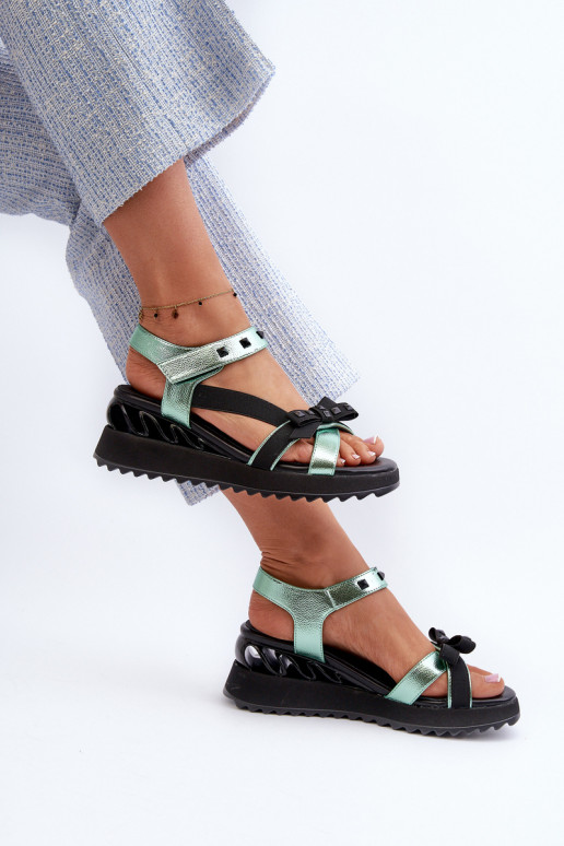 Damensandalen mit Bändern D&A CR956 grüne Farbe