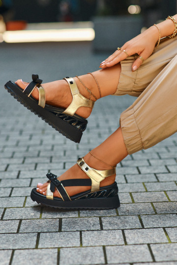 Damensandalen mit Bändern D&A CR956 goldene Farbe