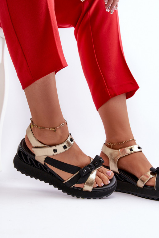 Damensandalen mit Bändern D&A CR956 goldene Farbe