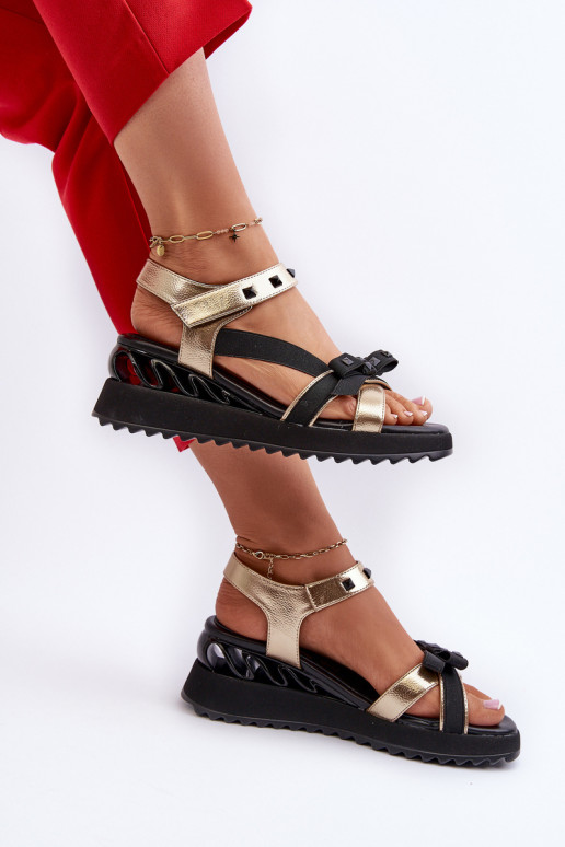 Damensandalen mit Bändern D&A CR956 goldene Farbe