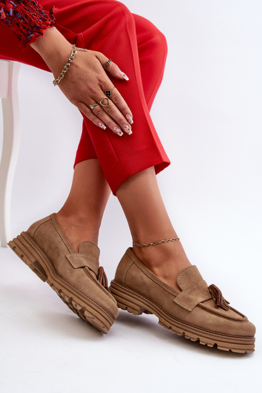 Zazoo 3469 INildledermokassins Feminin mit Fransen Beige Zazoo 3469 INildledermokassins Feminin mit Fransen Beige