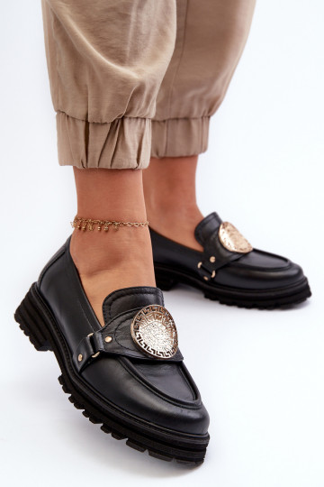 Zazoo 3485 Damen Mokassins aus naturbelassenem Leder mit goldenen Details