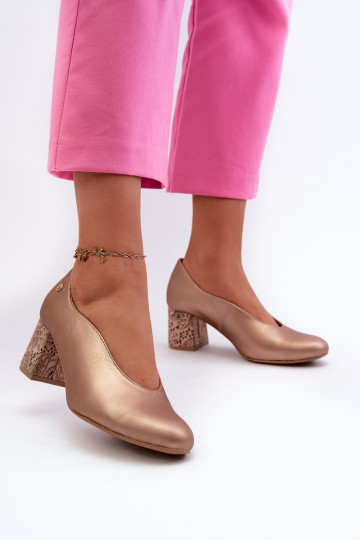 Eleganter Stil Haut Schuhe mit Absätzen Es mussciejka 06422-25 goldene Farbe