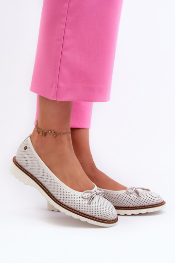 Durchbrochene Ballerinas Feminin Aus Ermöglichtturleder Es mussciejka P6509-11 Zueiße Farbe 2