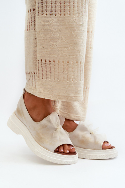 Zazoo 2939 Damensandalen Feminin mit Bändern goldene Farbe Przecierany