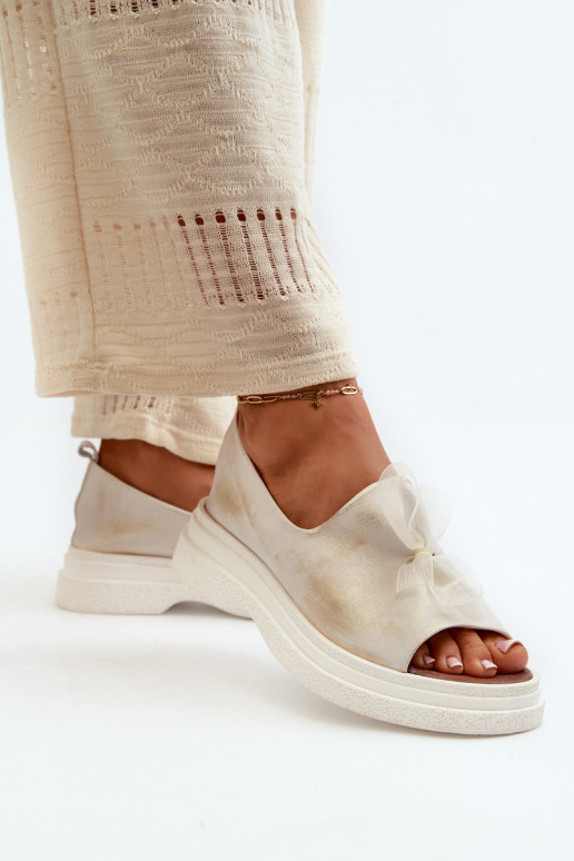 Zazoo 2939 Damensandalen Feminin mit Bändern goldene Farbe Przecierany