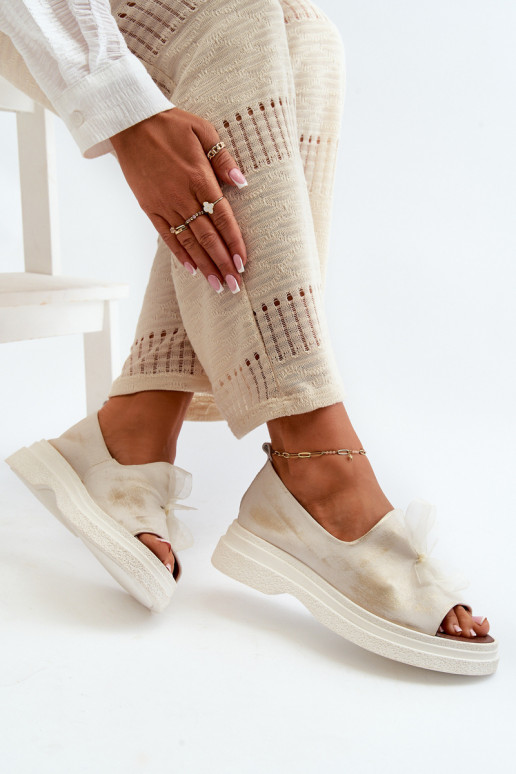 Zazoo 2939 Damensandalen Feminin mit Bändern goldene Farbe Przecierany