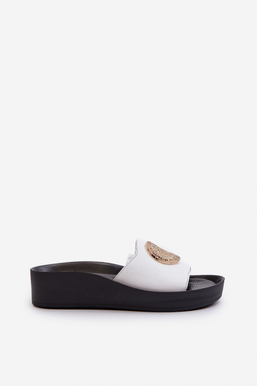 Zazoo 2920 Lederhausschuhe Feminin Auf einem Keil Ze goldene Farbem Detalem Zueiße Farbe Zazoo 2920 Lederhausschuhe Feminin Auf einem Keil Ze goldene Farbem Detalem Zueiße Farbe