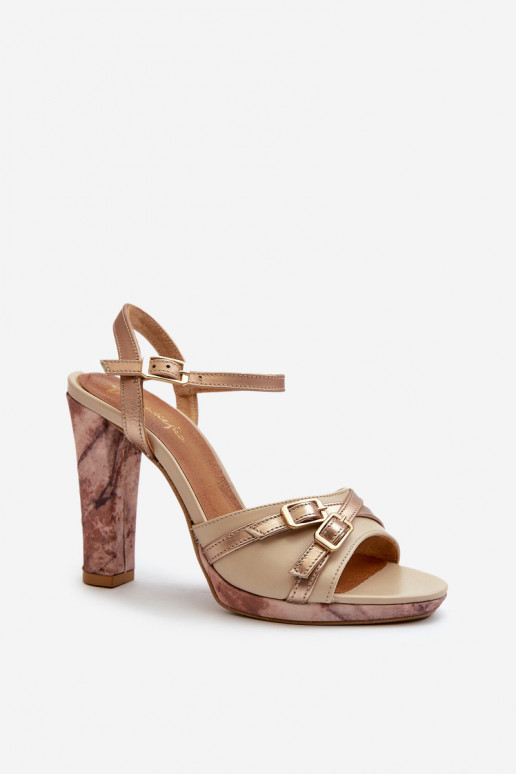 Haut Damen-Sandalen mit hohen Absätzen Es mussciejka 06564-22 Beige-goldene Farbe