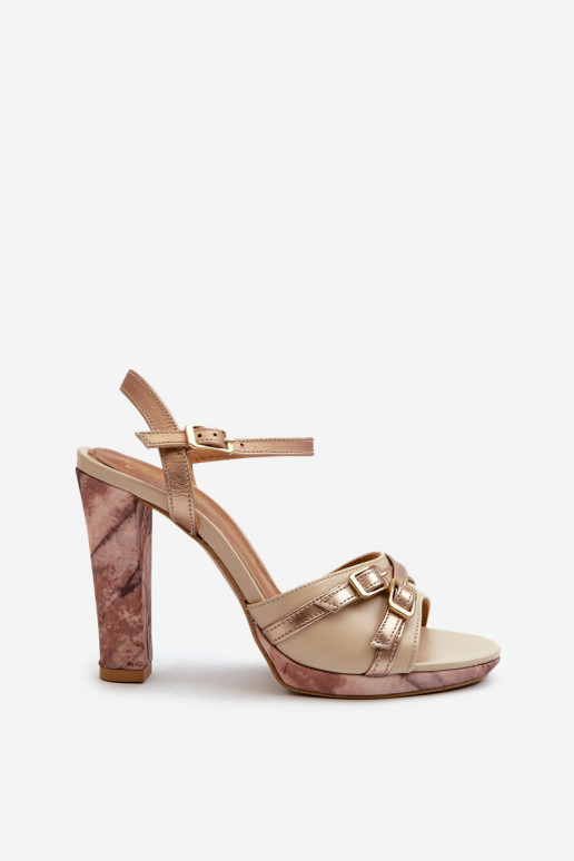 Haut Damen-Sandalen mit hohen Absätzen Es mussciejka 06564-22 Beige-goldene Farbe