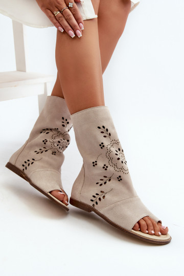 Zazoo 3437 Feminin INildledersandalen mit einem Stiefel Zum Schloss elfenbeinfarbe 2