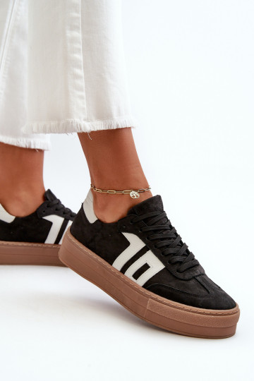Zazoo N1095S2 Sneakers Stilvollllschuhe Haut Feminin mit einer Plattform schZuarze Farbe