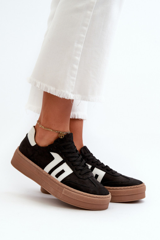 Zazoo N1095S2 Sneakers Stilvollllschuhe Haut Feminin mit einer Plattform schZuarze Farbe