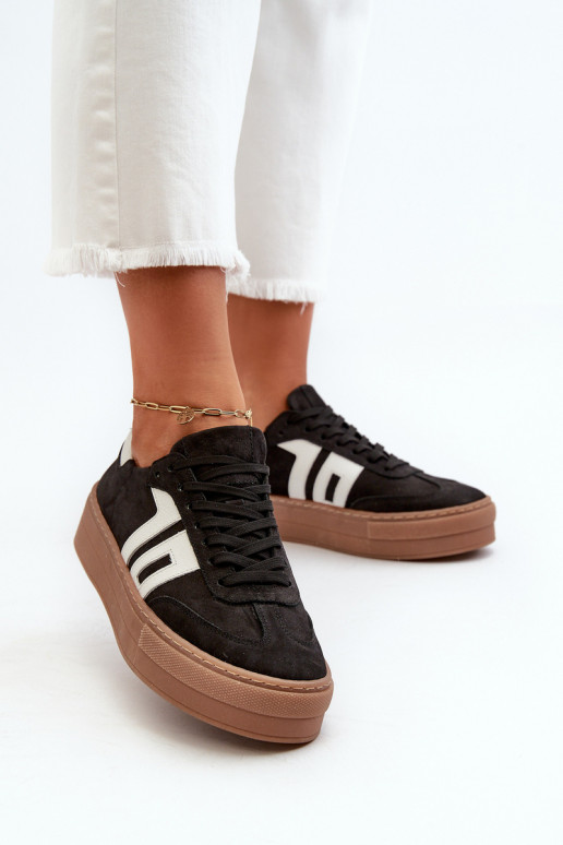 Zazoo N1095S2 Sneakers Stilvollllschuhe Haut Feminin mit einer Plattform schZuarze Farbe